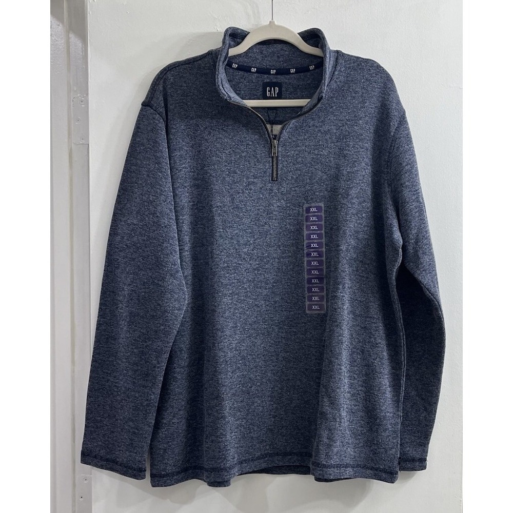GAP Mens XXL 2X Half Zip Pullover Midnight Blue Long Sleeve Mock Neck Preppy New